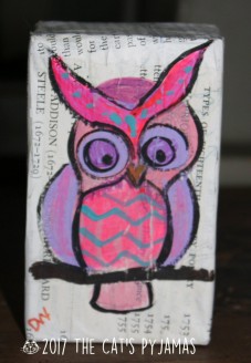 Owl on recycled box & newsprint